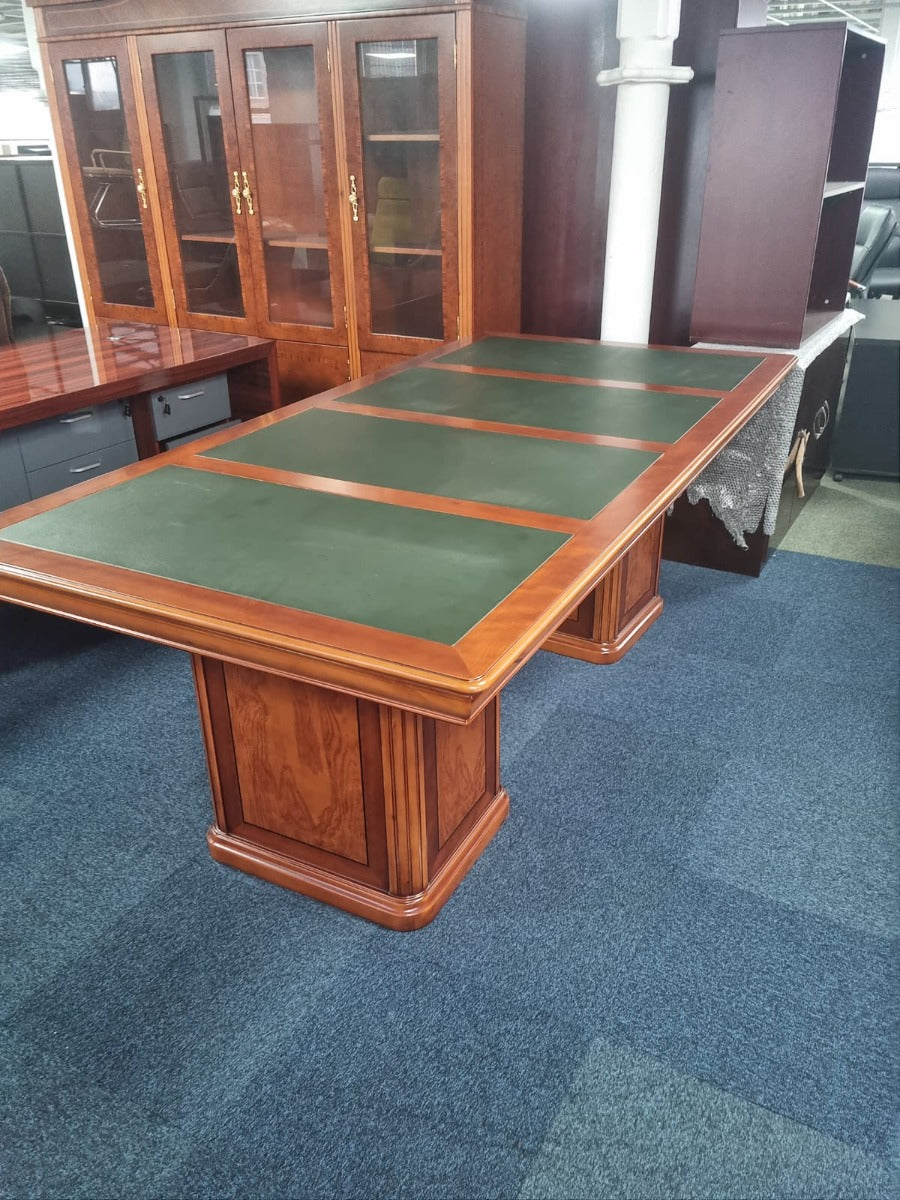 Solid Wood Executive Meeting Room Boardroom Table with Green Leather Top - 2400mm - MET-0806